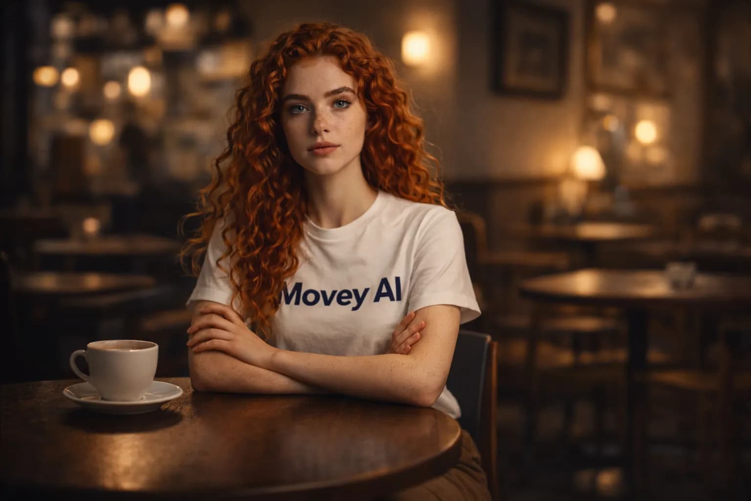 Character in cozy cafe scene