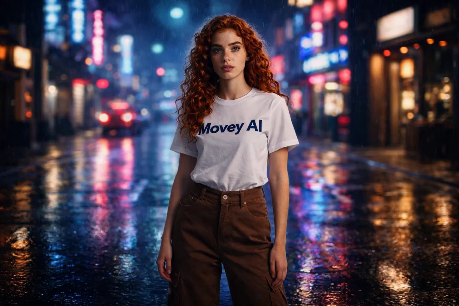 Character in neon city scene