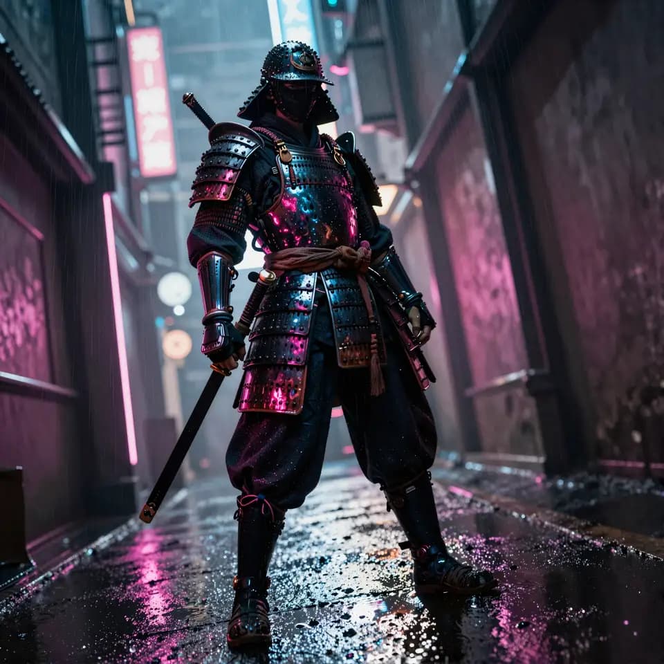 Neon Samurai Image-to-Video Example