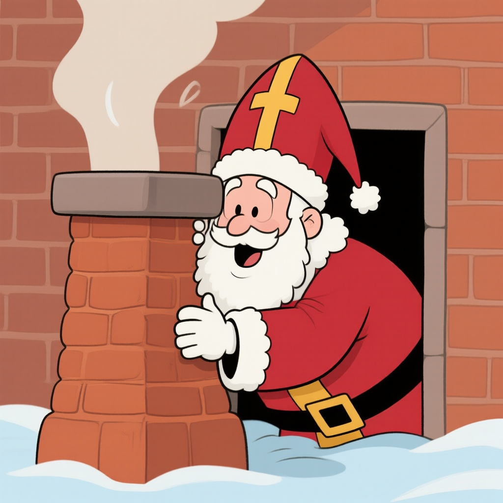 Text-To-Image Job Job F979 A Person Dressed As Sinterklaas Trying To Fit Through A Chim